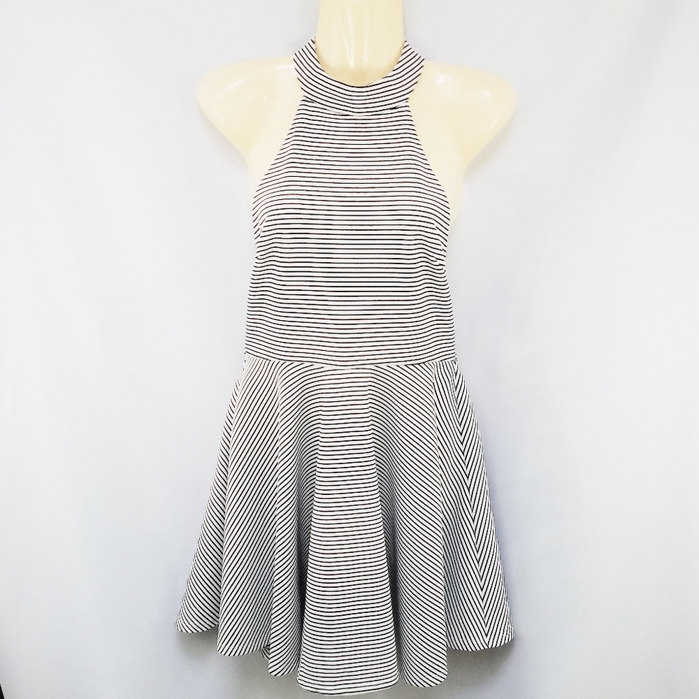 Forever 21 Black/White Striped Halter Dress M